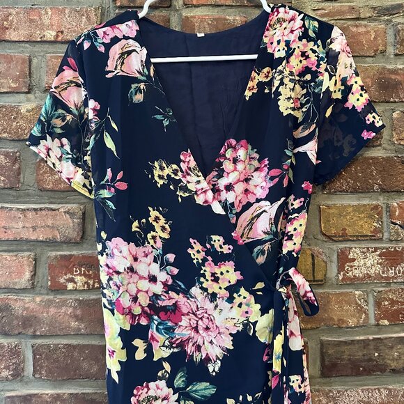 Navy Floral Maxi Wrap Dress, Size M - Picture 3 of 4